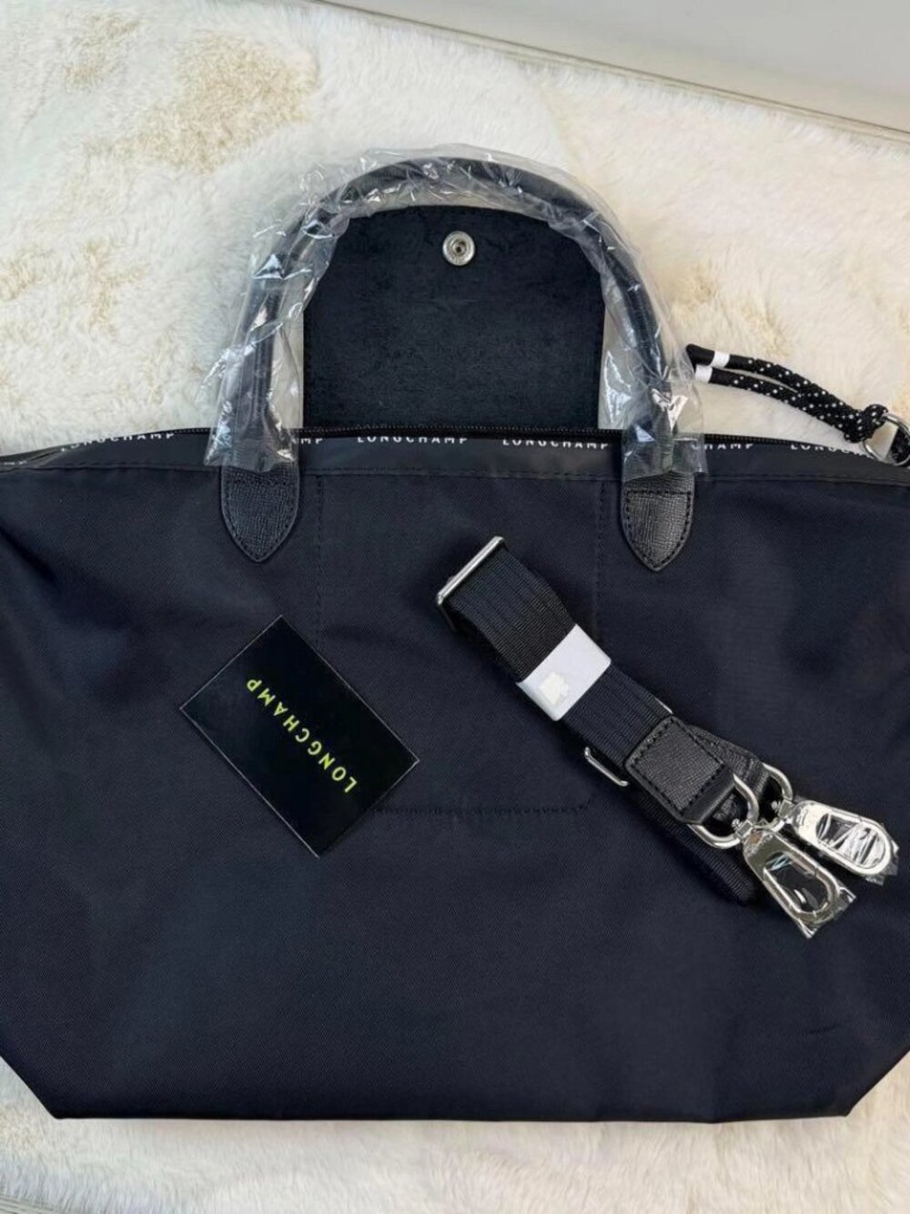 NWT Longchamp Le Pliage Energy Black Large Handbag Tote Canvas Tablet Satchels L